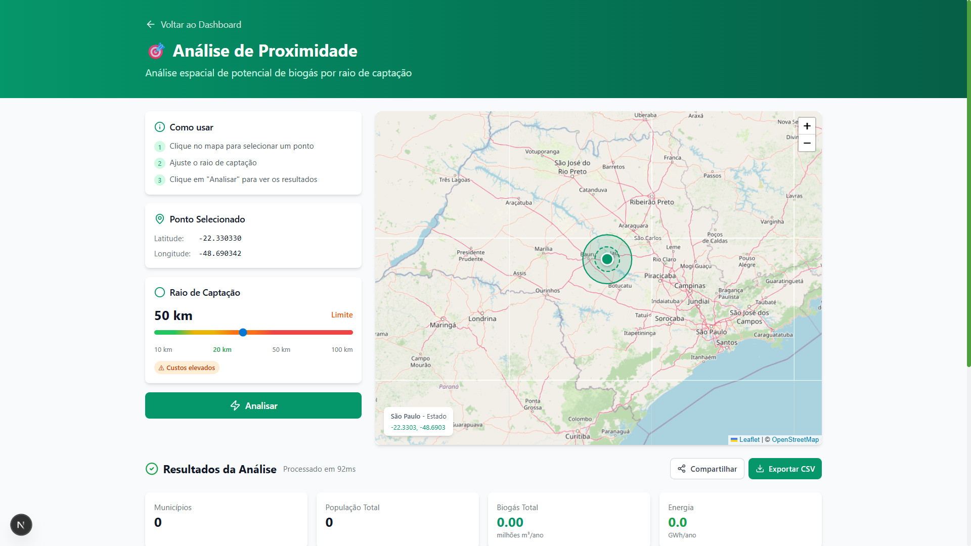 Análise de proximidade com raios de coleta e infraestrutura